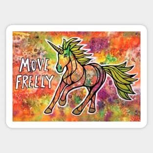 Move Freely. Magical Unicorn Watercolor Illustration Sticker